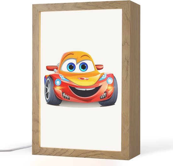 Nachtlampje 20x30 cm - Kinder lamp - Raceauto - Oranje - Jongens - Kinderen - Auto - Tafellamp kinderkamer - Slaapkamer lamp - Bedlamp kinderen - Kinderlampje stopcontact - Wandlamp babykamer - Nachtlampjes van Merkloos