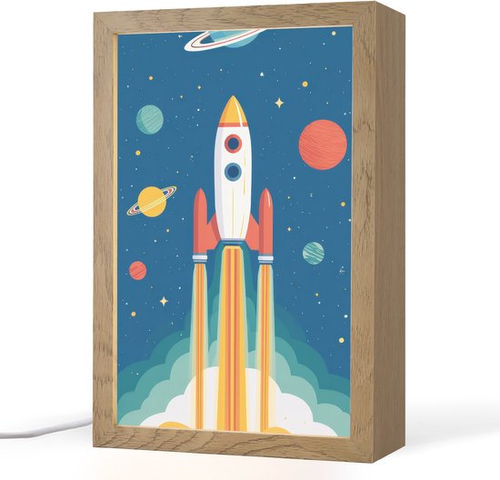 Nachtlampje 20x30 cm - Kinder lamp - Raket - Planeten - Ruimte - Tafellamp kinderkamer - Slaapkamer lamp - Bedlamp kinderen - Kinderlampje stopcontact - Wandlamp babykamer - Nachtlampjes van Merkloos