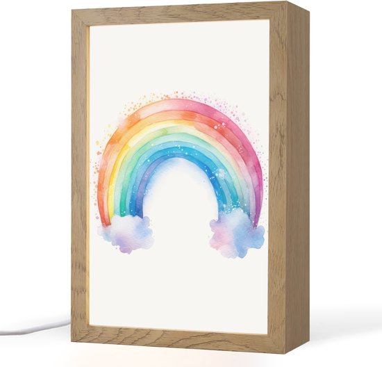 Nachtlampje 20x30 cm - Kinder lamp - Regenboog - Kinderen - Meisje - Tafellamp kinderkamer - Slaapkamer lamp - Bedlamp kinderen - Kinderlampje stopcontact - Wandlamp babykamer - Nachtlampjes van Smart{" "}Connect