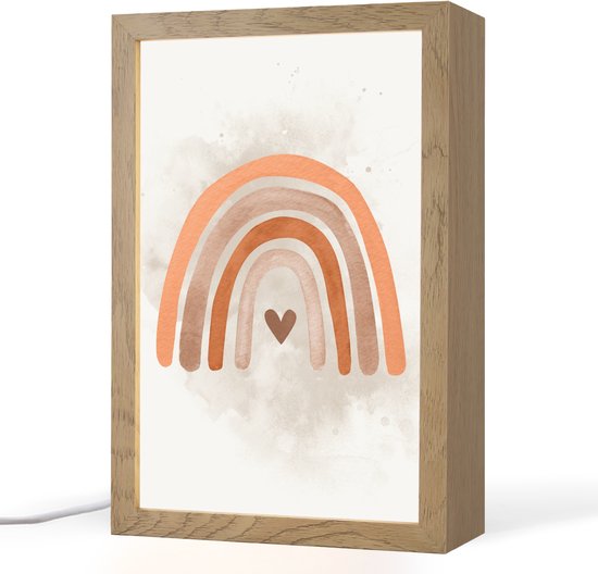 Nachtlampje 20x30 cm - Kinder lamp - Regenboog - Roze - Pastel kleuren - Hartje - Tafellamp kinderkamer - Slaapkamer lamp - Bedlamp kinderen - Kinderlampje stopcontact - Wandlamp babykamer - Nachtlampjes van Merkloos