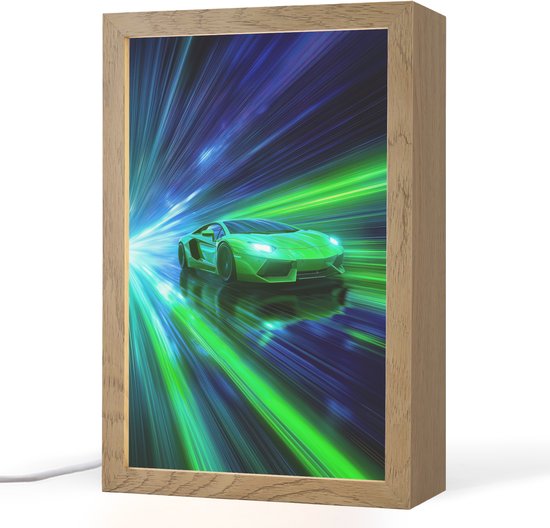 Nachtlampje 20x30 cm - Kinder lamp - Snelheid - Licht - Sportwagen - Groen - Tafellamp kinderkamer - Slaapkamer lamp - Bedlamp kinderen - Kinderlampje stopcontact - Wandlamp babykamer - Nachtlampjes van Decofun