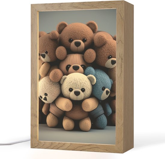 Nachtlampje 20x30 cm - Kinder lamp - Teddybeer - Knuffel - Bruin - Design - Jongens - Meisjes - Tafellamp kinderkamer - Slaapkamer lamp - Bedlamp kinderen - Kinderlampje stopcontact - Wandlamp babykamer - Nachtlampjes van Merkloos