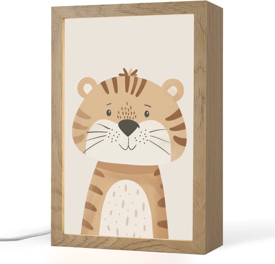 Nachtlampje 20x30 cm - Kinder lamp - Tijger - Wilde dieren - Pastel - Tafellamp kinderkamer - Slaapkamer lamp - Bedlamp kinderen - Kinderlampje stopcontact - Wandlamp babykamer - Nachtlampjes van Merkloos