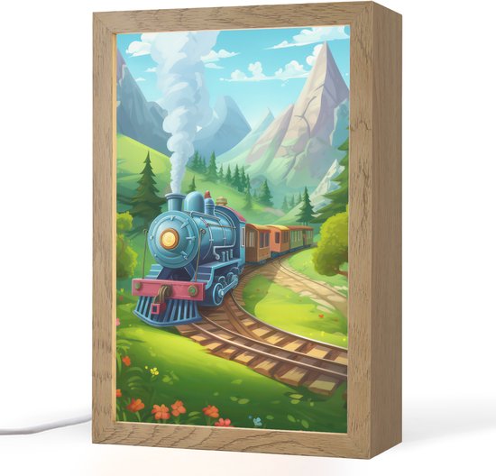Nachtlampje 20x30 cm - Kinder lamp - Trein - Bloemen - Kinderen - Natuur - Tafellamp kinderkamer - Slaapkamer lamp - Bedlamp kinderen - Kinderlampje stopcontact - Wandlamp babykamer - Nachtlampjes van Merkloos