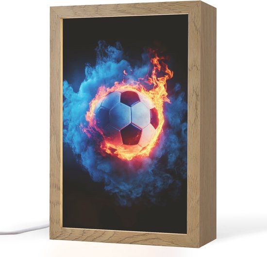 Nachtlampje 20x30 cm - Kinder lamp - Voetbal - Vuur - IJs - Blauw - Tafellamp kinderkamer - Slaapkamer lamp - Bedlamp kinderen - Kinderlampje stopcontact - Wandlamp babykamer - Nachtlampjes van Merkloos