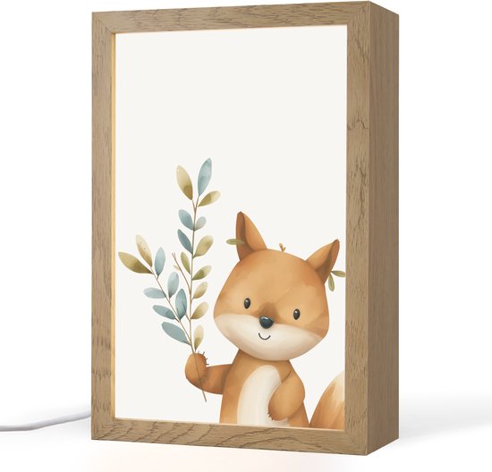 Nachtlampje 20x30 cm - Kinder lamp - Vos - Dier - Bosdieren - Tafellamp kinderkamer - Slaapkamer lamp - Bedlamp kinderen - Kinderlampje stopcontact - Wandlamp babykamer - Nachtlampjes van Merkloos