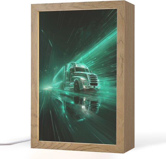 Nachtlampje 20x30 cm - Kinder lamp - Vrachtwagen - Snelheid - Groen - Neon - Tafellamp kinderkamer - Slaapkamer lamp - Bedlamp kinderen - Kinderlampje stopcontact - Wandlamp babykamer - Nachtlampjes van Merkloos