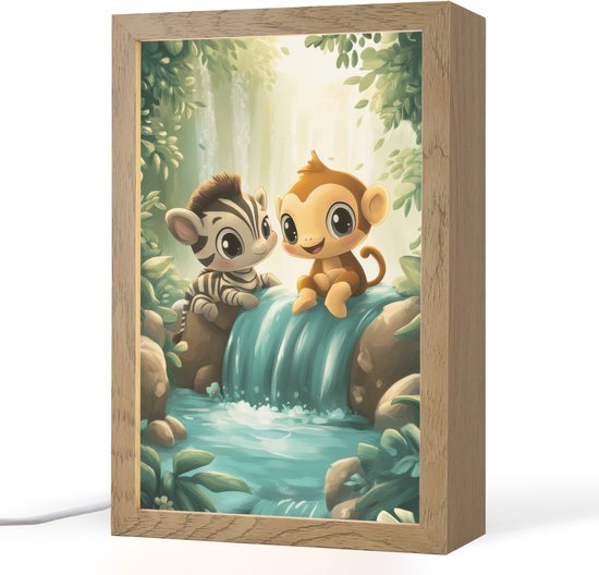 Nachtlampje 20x30 cm - Kinder lamp - Zebra - Aap - Cartoon - Waterval - Tafellamp kinderkamer - Slaapkamer lamp - Bedlamp kinderen - Kinderlampje stopcontact - Wandlamp babykamer - Nachtlampjes van Merkloos