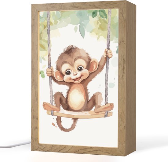 Nachtlampje 20x30 cm - Kinder lampje - Aap - Dier - Kinderen - Jungle - Tafellamp kinderkamer - Slaapkamer lamp - Bedlamp kinderen - Kinderlampje stopcontact - Wandlamp babykamer - Nachtlampjes