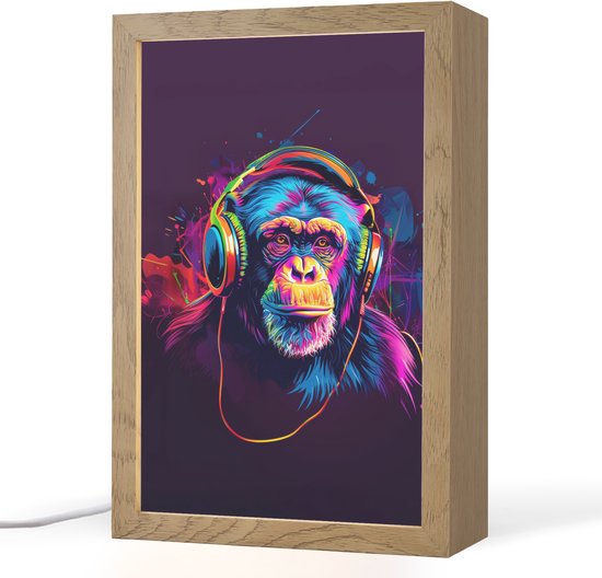 Nachtlampje 20x30 cm - Kinder lampje - Aap - Koptelefoon - Muziek - Kleurrijk - Tafellamp kinderkamer - Slaapkamer lamp - Bedlamp kinderen - Kinderlampje stopcontact - Wandlamp babykamer - Nachtlampjes van Merkloos