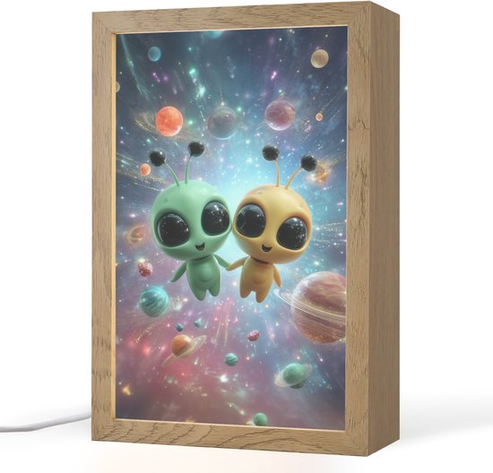 Nachtlampje 20x30 cm - Kinder lampje - Aliens - Ruimte - Planeten - Tafellamp kinderkamer - Slaapkamer lamp - Bedlamp kinderen - Kinderlampje stopcontact - Wandlamp babykamer - Nachtlampjes van Merkloos