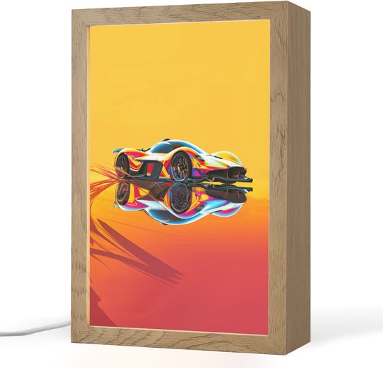 Nachtlampje 20x30 cm - Kinder lampje - Auto - Race - F1 - Jongens - Geel - Rood - Tafellamp kinderkamer - Slaapkamer lamp - Bedlamp kinderen - Kinderlampje stopcontact - Wandlamp babykamer - Nachtlampjes van Merkloos