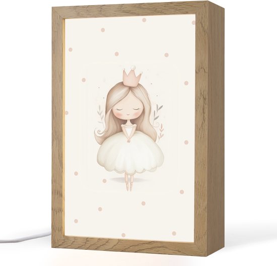 Nachtlampje 20x30 cm - Kinder lampje - Ballerina - Prinses - Stippen - Tafellamp kinderkamer - Slaapkamer lamp - Bedlamp kinderen - Kinderlampje stopcontact - Wandlamp babykamer - Nachtlampjes van Merkloos