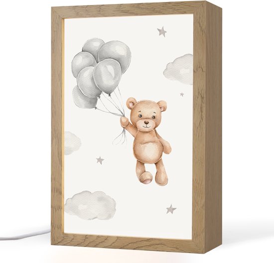 Nachtlampje 20x30 cm - Kinder lampje - Beer - Ballon - Sterren - Kinderen - Tafellamp kinderkamer - Slaapkamer lamp - Bedlamp kinderen - Kinderlampje stopcontact - Wandlamp babykamer - Nachtlampjes