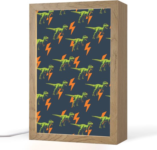 Nachtlampje 20x30 cm - Kinder lampje - Bliksemschichten - Oranje - Dinosaurussen - Tafellamp kinderkamer - Slaapkamer lamp - Bedlamp kinderen - Kinderlampje stopcontact - Wandlamp babykamer - Nachtlampjes