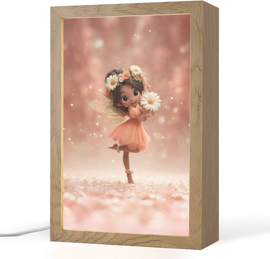 Nachtlampje 20x30 cm - Kinder lampje - Bloemenfee - Roze - Meisje - Tafellamp kinderkamer - Slaapkamer lamp - Bedlamp kinderen - Kinderlampje stopcontact - Wandlamp babykamer - Nachtlampjes van Merkloos