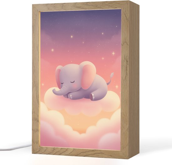 Nachtlampje 20x30 cm - Kinder lampje - Dier - Roze - Wolken - Tafellamp kinderkamer - Slaapkamer lamp - Bedlamp kinderen - Kinderlampje stopcontact - Wandlamp babykamer - Nachtlampjes van Merkloos