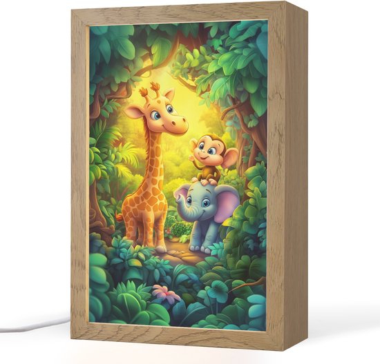 Nachtlampje 20x30 cm - Kinder lampje - Dieren - Jungle - Giraf - Olifant - Aapje - Tafellamp kinderkamer - Slaapkamer lamp - Bedlamp kinderen - Kinderlampje stopcontact - Wandlamp babykamer - Nachtlampjes van Merkloos