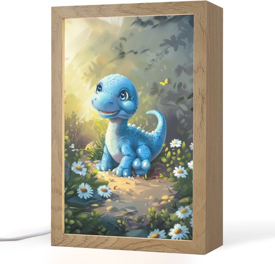 Nachtlampje 20x30 cm - Kinder lampje - Dino - Blauw - Baby - Dinosaurus - Tafellamp kinderkamer - Slaapkamer lamp - Bedlamp kinderen - Kinderlampje stopcontact - Wandlamp babykamer - Nachtlampjes van Merkloos