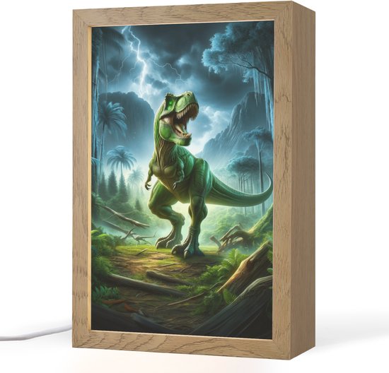 Nachtlampje 20x30 cm - Kinder lampje - Dino - Jongens - Groen - Blauw - T-Rex - Tafellamp kinderkamer - Slaapkamer lamp - Bedlamp kinderen - Kinderlampje stopcontact - Wandlamp babykamer - Nachtlampjes van N\A
