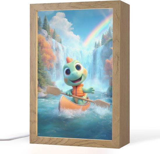 Nachtlampje 20x30 cm - Kinder lampje - Dino - Natuur - Waterval - Tafellamp kinderkamer - Slaapkamer lamp - Bedlamp kinderen - Kinderlampje stopcontact - Wandlamp babykamer - Nachtlampjes van OnlyWow