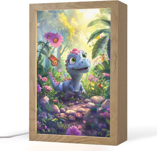 Nachtlampje 20x30 cm - Kinder lampje - Dino - Paars - Baby - Dinosaurus - Tafellamp kinderkamer - Slaapkamer lamp - Bedlamp kinderen - Kinderlampje stopcontact - Wandlamp babykamer - Nachtlampjes van Merkloos