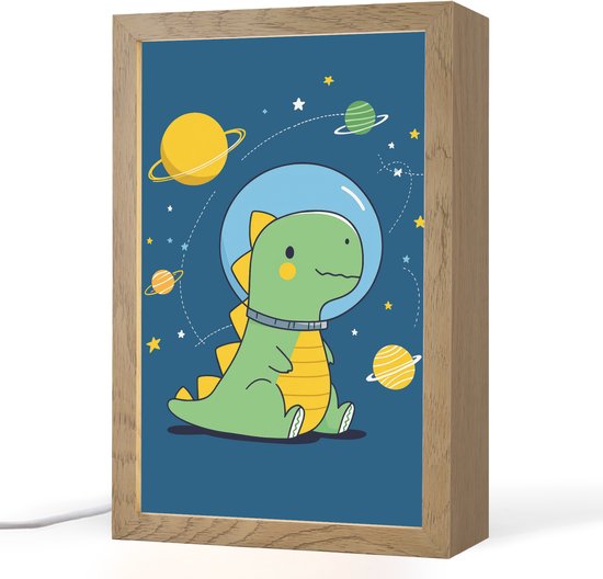 Nachtlampje 20x30 cm - Kinder lampje - Dino - Ruimte - Planeten - Tafellamp kinderkamer - Slaapkamer lamp - Bedlamp kinderen - Kinderlampje stopcontact - Wandlamp babykamer - Nachtlampjes van OnlyWow