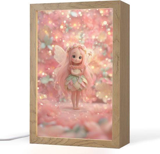Nachtlampje 20x30 cm - Kinder lampje - Fee - Bloemen - Roze - Tafellamp kinderkamer - Slaapkamer lamp - Bedlamp kinderen - Kinderlampje stopcontact - Wandlamp babykamer - Nachtlampjes van Merkloos