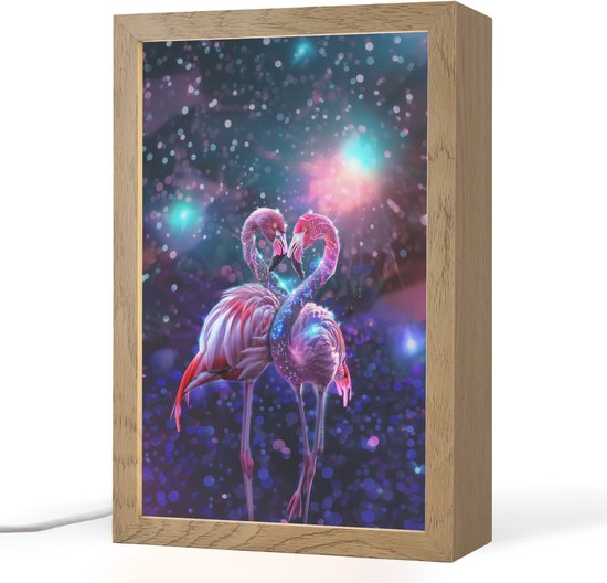 Nachtlampje 20x30 cm - Kinder lampje - Flamingo's - Dieren - Ruimte - Galaxy - Tafellamp kinderkamer - Slaapkamer lamp - Bedlamp kinderen - Kinderlampje stopcontact - Wandlamp babykamer - Nachtlampjes van Merkloos