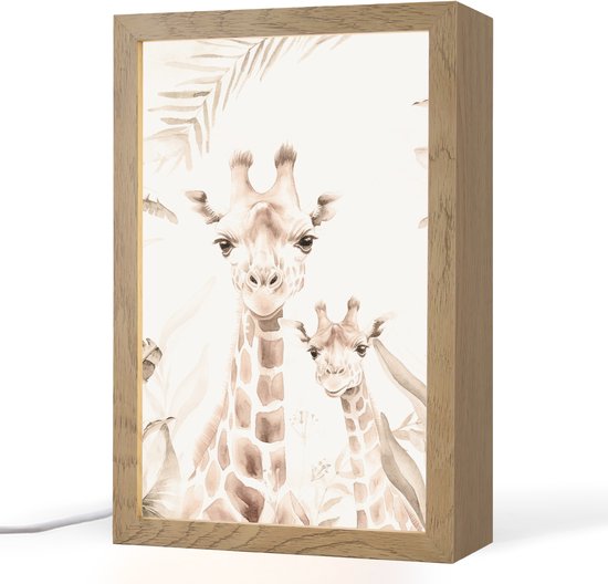 Nachtlampje 20x30 cm - Kinder lampje - Giraffe - Jungle - Bruin - Kinderen - Tafellamp kinderkamer - Slaapkamer lamp - Bedlamp kinderen - Kinderlampje stopcontact - Wandlamp babykamer - Nachtlampjes
