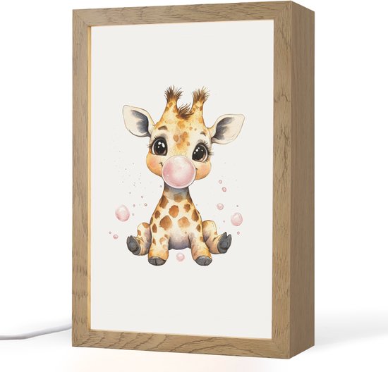 Nachtlampje 20x30 cm - Kinder lampje - Giraffe - Roze - Kauwgom - Tafellamp kinderkamer - Slaapkamer lamp - Bedlamp kinderen - Kinderlampje stopcontact - Wandlamp babykamer - Nachtlampjes