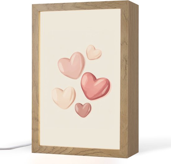 Nachtlampje 20x30 cm - Kinder lampje - Harten - Rood - Roze - Zwevend - Tafellamp kinderkamer - Slaapkamer lamp - Bedlamp kinderen - Kinderlampje stopcontact - Wandlamp babykamer - Nachtlampjes van Merkloos