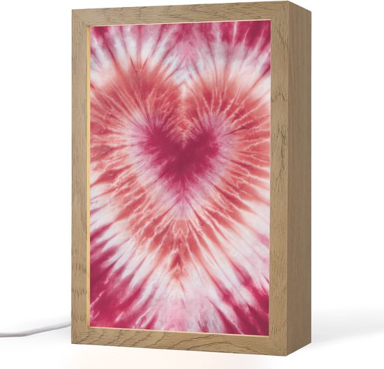 Nachtlampje 20x30 cm - Kinder lampje - Hartvorm - Roze - Tie dye - Tafellamp kinderkamer - Slaapkamer lamp - Bedlamp kinderen - Kinderlampje stopcontact - Wandlamp babykamer - Nachtlampjes van OnlyWow