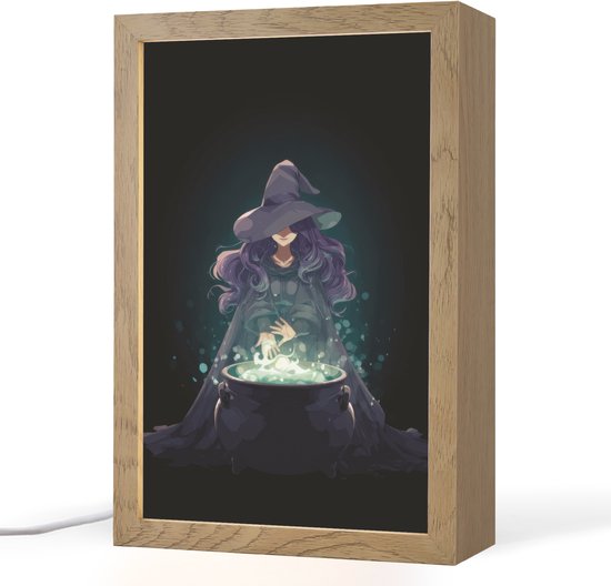 Nachtlampje 20x30 cm - Kinder lampje - Heks - Magie - Heksenketel - Paars - Tafellamp kinderkamer - Slaapkamer lamp - Bedlamp kinderen - Kinderlampje stopcontact - Wandlamp babykamer - Nachtlampjes van Merkloos