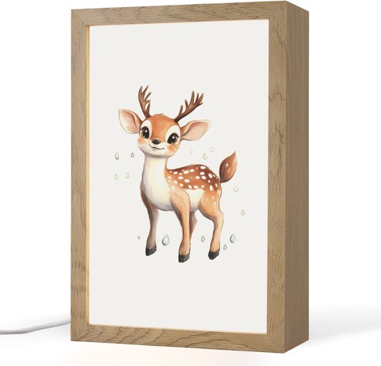 Nachtlampje 20x30 cm - Kinder lampje - Hert - Dier - Bruin - Tafellamp kinderkamer - Slaapkamer lamp - Bedlamp kinderen - Kinderlampje stopcontact - Wandlamp babykamer - Nachtlampjes van Merkloos