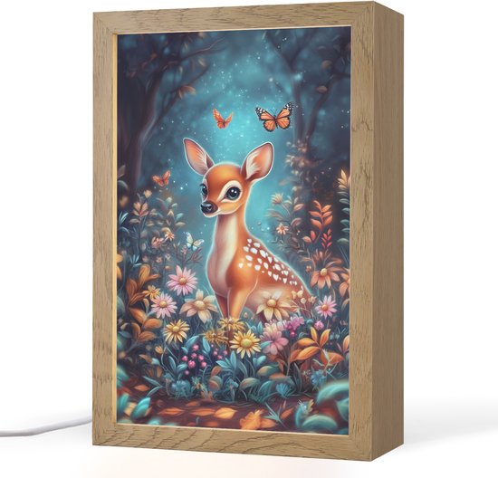 Nachtlampje 20x30 cm - Kinder lampje - Hert - Magisch - Sprookjesbos - Tafellamp kinderkamer - Slaapkamer lamp - Bedlamp kinderen - Kinderlampje stopcontact - Wandlamp babykamer - Nachtlampjes van Merkloos