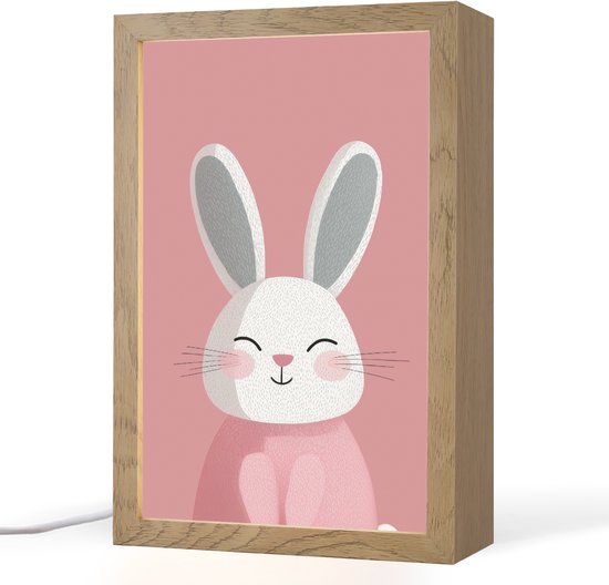 Nachtlampje 20x30 cm - Kinder lampje - Illustratie - Konijn - Roze - Minimalistisch - Tafellamp kinderkamer - Slaapkamer lamp - Bedlamp kinderen - Kinderlampje stopcontact - Wandlamp babykamer - Nachtlampjes