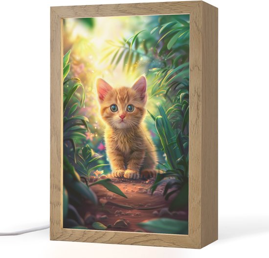 Nachtlampje 20x30 cm - Kinder lampje - Kat - Huisdier - Natuur - Tafellamp kinderkamer - Slaapkamer lamp - Bedlamp kinderen - Kinderlampje stopcontact - Wandlamp babykamer - Nachtlampjes van Merkloos