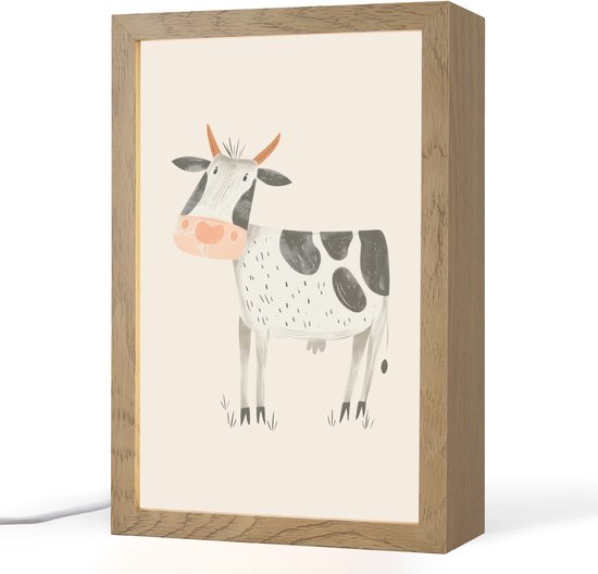 Nachtlampje 20x30 cm - Kinder lampje - Koe - Boerderij dier - Dieren - Pastel kleuren - Tafellamp kinderkamer - Slaapkamer lamp - Bedlamp kinderen - Kinderlampje stopcontact - Wandlamp babykamer - Nachtlampjes van Merkloos