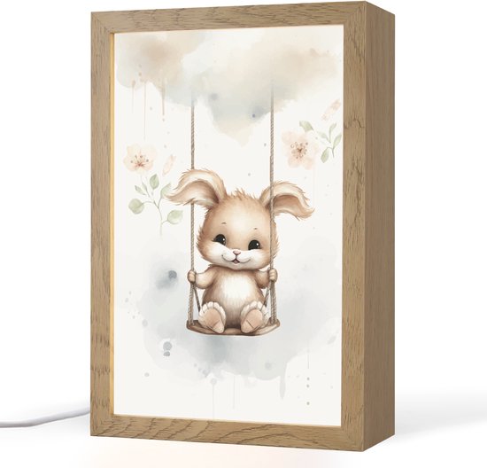 Nachtlampje 20x30 cm - Kinder lampje - Konijn - Baby dier - Kinderen - Tafellamp kinderkamer - Slaapkamer lamp - Bedlamp kinderen - Kinderlampje stopcontact - Wandlamp babykamer - Nachtlampjes van OnlyWow