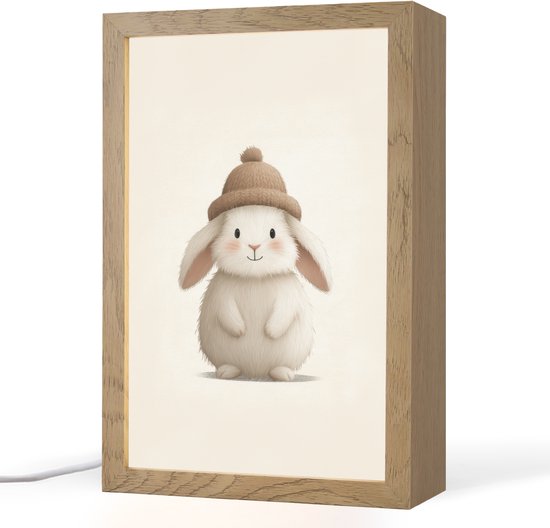 Nachtlampje 20x30 cm - Kinder lampje - Konijn - Muts - Oren - Beige - Tafellamp kinderkamer - Slaapkamer lamp - Bedlamp kinderen - Kinderlampje stopcontact - Wandlamp babykamer - Nachtlampjes