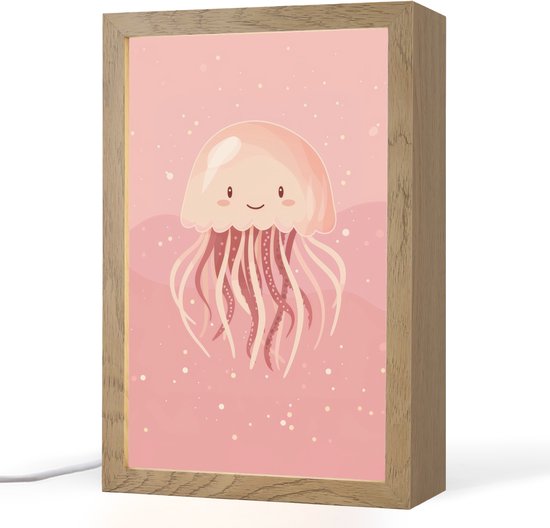 Nachtlampje 20x30 cm - Kinder lampje - Kwal - Zeedieren - Roze - Onderwater - Tafellamp kinderkamer - Slaapkamer lamp - Bedlamp kinderen - Kinderlampje stopcontact - Wandlamp babykamer - Nachtlampjes van Merkloos