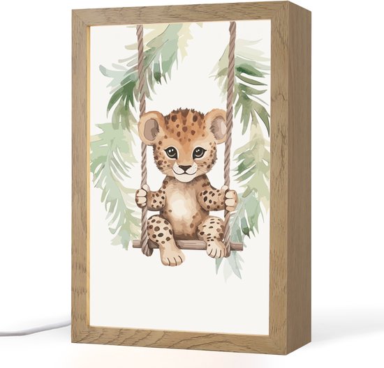 Nachtlampje 20x30 cm - Kinder lampje - Luipaard - Dier - Kinderen - Jungle - Tafellamp kinderkamer - Slaapkamer lamp - Bedlamp kinderen - Kinderlampje stopcontact - Wandlamp babykamer - Nachtlampjes