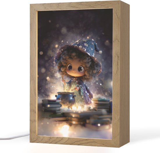 Nachtlampje 20x30 cm - Kinder lampje - Meisje - Toveren - Sterren - Paars - Tafellamp kinderkamer - Slaapkamer lamp - Bedlamp kinderen - Kinderlampje stopcontact - Wandlamp babykamer - Nachtlampjes van Merkloos