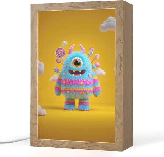 Nachtlampje 20x30 cm - Kinder lampje - Monster - Snoep - Geel - Kleurrijk - Tafellamp kinderkamer - Slaapkamer lamp - Bedlamp kinderen - Kinderlampje stopcontact - Wandlamp babykamer - Nachtlampjes van Merkloos