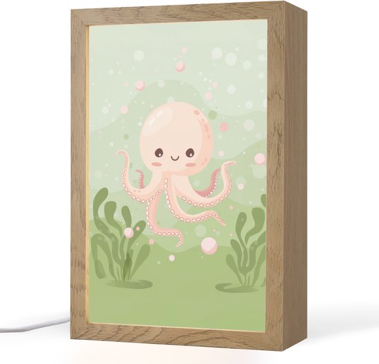 Nachtlampje 20x30 cm - Kinder lampje - Octopus - Zeedieren - Groen - Onderwater - Tafellamp kinderkamer - Slaapkamer lamp - Bedlamp kinderen - Kinderlampje stopcontact - Wandlamp babykamer - Nachtlampjes van Merkloos