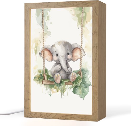 Nachtlampje 20x30 cm - Kinder lampje - Olifant - Dier - Kinderen - Jungle - Tafellamp kinderkamer - Slaapkamer lamp - Bedlamp kinderen - Kinderlampje stopcontact - Wandlamp babykamer - Nachtlampjes van Merkloos