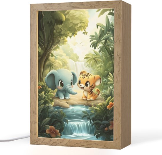 Nachtlampje 20x30 cm - Kinder lampje - Olifant - Tijger - Bos - Jungle - Tafellamp kinderkamer - Slaapkamer lamp - Bedlamp kinderen - Kinderlampje stopcontact - Wandlamp babykamer - Nachtlampjes van Merkloos