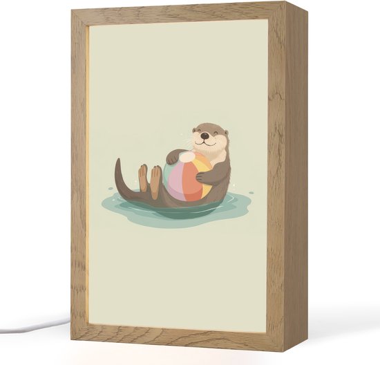 Nachtlampje 20x30 cm - Kinder lampje - Otter - Strandbal - Kleurrijk - Tafellamp kinderkamer - Slaapkamer lamp - Bedlamp kinderen - Kinderlampje stopcontact - Wandlamp babykamer - Nachtlampjes van Merkloos