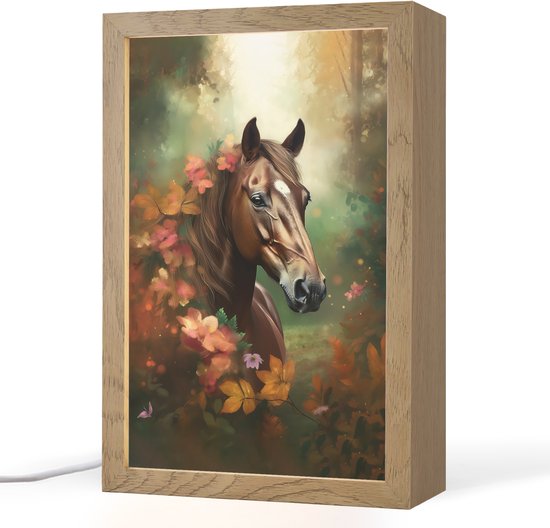 Nachtlampje 20x30 cm - Kinder lampje - Paard - Bloemen - Natuur - Dieren - Bos - Oranje - Tafellamp kinderkamer - Slaapkamer lamp - Bedlamp kinderen - Kinderlampje stopcontact - Wandlamp babykamer - Nachtlampjes